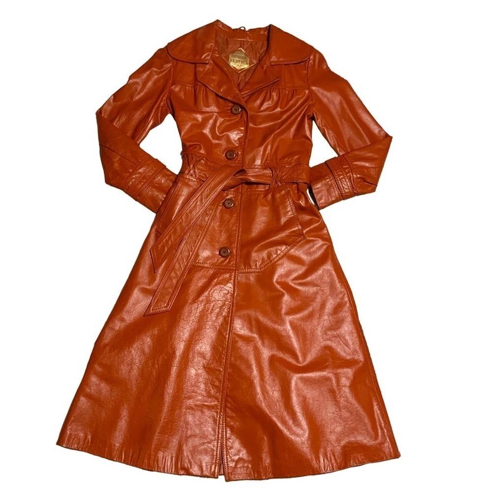 Vintage Orange Rust Leather Duster Jacket